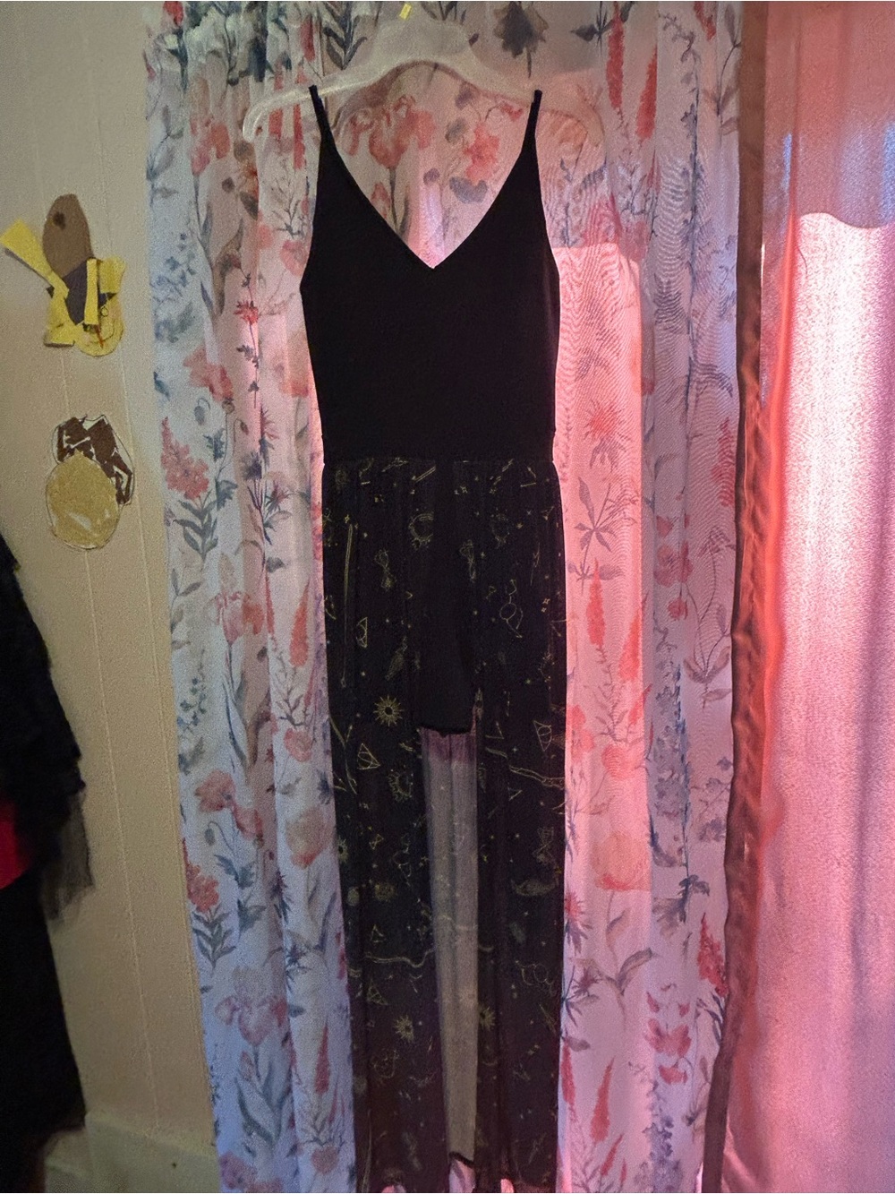 Harry Potter Print Sheer Overlay Spaghetti Strap Dress